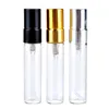 1000 unids/lote Mini botella de Spray 5ml viales de Perfume de vidrio con tapa de plata de oro negro botellas de muestra de Perfume vacías