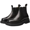 الشتاء الأسود الرجال الأحذية جودة عالية تشيلسي الأحذية اليدوية الانزلاق على أحذية جلد طبيعي الكاحل للرجال