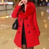 Plus Size Winter Colar de pele de lã casacos bolso bodycon estilo coreano moda senhoras elegante casaco 5xl 201031