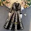 High Waist A-Line Long Sleeve Dress Runway Dresses Women Elegant Boho Vintage Spring Autumn Luxury Party lace embroidery