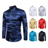 Night Club Style Shiny Long Sleeve Shirt Fashion Slim tun down Collar Shirt Men's European Size