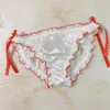 Silk Satin Ruffle Calcinha Sexy Lace-Up Underwear Briefs Cor Sólida Lowing Rise Respirável Superpes Feminino Lingerie