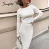 Simple elegante listra dois peça vestido branco redondo vestido de malha vestido de cintura alta estilo de rua outono vestido de inverno dois pedaço conjunto 201204