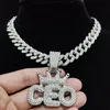 Colares de pingente homens mulheres hip hop CEO carta colar com 13mm cristal cubano corrente gelada bling hiphop moda jóias302w