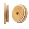 Tapa de bambú Tapas de tarro de masón reutilizables 70 mm 86 mm con orificio para pajita y recipiente con sello de silicona para enlatar frascos para beber Cubierta superior para botella AA