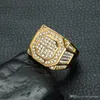 18K Gold Plated Titanium Stainless Steel Square Rings for Men Rhinestone Iced Out Bling Hexagonal Ring IP Hip Hop jewelry Bijoux Gifts