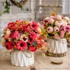 Set di fiori artificiali nordici (fiore + vaso) Vaso in ceramica con corda di canapa, rosa, piante artificiali, decorazione di nozze in vaso, fiori finti 201222