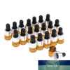 20 Pack Refill Tom Mini Amber Glass Essential Oils Dropper Bottles Jars, 1 ml, för kosmetisk parfym Prov flytande smink