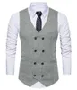 Men's Vests Mens Suit Vest V Neck Herringbone Slim Fit Formal Green/Black/Brown Business Double-breasted Waistcoat Groomman For Wedding