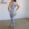 Joskaa Mesh Print Floral Print Femmes Body sans manches + pantalon long 2 pièces Set Sexy Club Night Party Survêtement assorti T200702