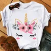 Вы волшебные письма Tee Print футболка женщины Kawaii Unicorn девушка графическая футболка Femme Цветы женские Harajuku Tops