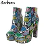 Sorbern Bunte Schlangen-Stiefeletten für Damen, Blockabsatz, Reißverschluss, klobiger Absatz, Booties, Runway-Stiefel für Damen, individuelle Farben