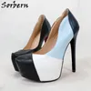 Sorbern Klassische Damen-Pumpschuhe, Plateau-High-Heel, farblich abgestimmte Slip-on-Pump-Absätze in Schwarz, Größe 44, Übergröße, Marineblau