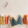 Baby warme effen kleuren hoeden konijn haar pompom bal caps kinderen kinderen oor beschermer imitatie wind gebreide hoed jongens meisjes wol mutsen