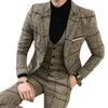 Lüks 3 Adet Takım Elbise erkek Takım Elbise Son Ceket Tasarımcısı Blazer Moda Ekose Gelinlik Smokin Erkek Takım Elbise Giymek Hazır (Blazer + Yelek + Pantolon)