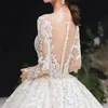 Lyx Dubai bollkl￤nning br￶llopskl￤nningar l￥nga ￤rmar spets applicerade brudkl￤nningar elegant arabiska skr￤ddarsydda vestidos de novia