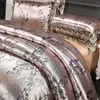 Luxury Silky satin bedding set gold silver color 4pcs cotton lace duvet cover sets bedsheet queen/king size 4Pcs bed set 201021