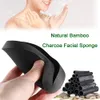 Éponges, applicateurs coton naturel noir bambou charbon de bois visage éponge propre fibre de bois lavage beauté maquillage accessoire nettoyage bouffée