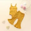 Baby Clothing Girl Fashion Solid Color Suspenders Bell Bottom Pants Pure Kids Cotton Outfit Girls Clothes 2st/Lot Design 5 Colors XTL448