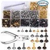480 Sets Leather Rivets Double Cap Rivet Tubular Metal Studs with Punch Pliers Fixing Set Tools for DIY Leather Craft 4 colors 3 sizes