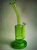 Vintage 10inch Heady Original Green Glass Bong Water smoking hookah pipe 14mm Joint Bubbler honeycomb Perc Oil Dab Rigs can put customer logo