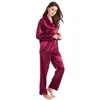 Tonycandice Kadınlar İpek Pijama 2-Peice Set Saten Ipek Pijama Bayanlar Pijama Yumuşak Pijama Takım Elbise Uzun Kollu Gecelik Homewear Y200708