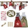 Noël calendrier de l'avent sacs ensemble 24 jours toile de jute cadeau cordon sacs bricolage décoration de noël avec clips JK2011KD