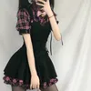 Sommarklänningar för kvinnor Plaid Kawaii Rosa Kläder Kortärmad Rem Midi Dress Ita Harajuku CottageCore Robe Y2K 220311