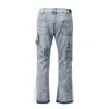 High Street Color Spliced Washed Jeans Mens Oversize Wide Leg Straight Denim Flare Pants Retro Loose Casual Trousers