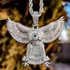 Mens Cool Necklace Gold Silver Colors Bling CZ Eagle Pendant Necklace with 3mm 60cm Rope Chain Necklace Nice Gift