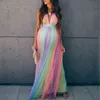 Sexy Maternity Dresses Photography Long Pregnancy Photo Shoot Prop For Baby Showers Party Rainbow Tulle Pregnant Women Maxi Gown AA220309