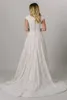 2021 Vintage Lace Modest Wedding Dresses Cap Sleeves V Neck Backs Back Lace LDS Bridal Gowns Country Religious Bride Dress286L