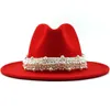 Ull jazz fedora hattar casual kvinnor läder pärlband filt hatt vit rosa gul panama trilby formell parti cap 5861 cm y26526787451