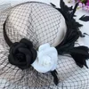 Hot Sale-Mingli Tengda Bridal Mesh Hat Feather Black And White Flower Hat Elegant Headdress Wedding Accessories Fascinator Fedora Cap