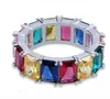 Anel de arco-íris gelado 18k banhado a ouro Bling CZ simulado anel de hip hop de diamante para homens e mulheres