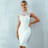 Casual Dresses Hirigin 2022 Summer Women White Lace Bandage Dress Sexy Black Short Sleeve Midi Hollow Out Celebrity Style Club Par189Q