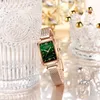 Luxury Malachite Japanese Ladies Watch Äkta Läderrem Grön Malachit Quartz Lady First Layer Cowhide Belt Rose Gold Kvinnor Klockor