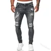 Jeans pour hommes stretch slim style coréen déchiré pantalon noué à la cheville pantalon crayon coupe slim jeans à la mode pour hommes 2302