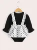 Baby Polka Dot Print Flounce Sleeve Frill Trim Combo Bodysuit Dress SHE