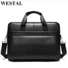 Westal Men's Briefcases Bagメンズの本物の革のオフィスバッグ男性用メッセンジャーバッグ革ラップトップバッグ