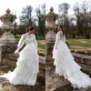 Abiti da sposa a-line in chiffon a strati principessa maniche lunghe perline spiaggia abiti da sposa chic collo alto a strati morbido tulle sweep treno abito da cappella