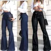 Mulheres cintura alta outono moda sólida calças jeans rua quente larga flare jeans feminino sexy senhoras queimado calças atacado marca designer