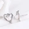 Heart Love Earrings Settings Silver Sterling 925 Mountings Pearl Accessories for DIY Jewelry Making 5 Pairs