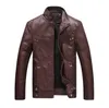 High quality PU leather jackets Autumn Stand Collar Vintage motorcycle leather jacket fashion Men leather jackets coats Khaki