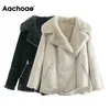 Aachoee Winter Streetwear Fur Faux Casaco de Couro Mulheres Moda Espessa Casaco Quente Feminino Zipper Up Sashes Casacos Casacos 201017