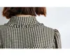 女の子シャツランタンスリーブフリル女性のシャツチェック柄オールフリルシャツ2021春秋シフォンブラウスファッションカジュアルレディーストップス