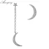 Stud Anenjery 925 Sterling Silver Zircon Star Moon Asymmetry Tassel örhängen för kvinnor S-E7341