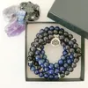 MG1355 새로운 디자인 Lapis Lazuli Mala Bracelet Lotus 요가 4 랩 팔찌 자연 크리스탈 명상 영적 요가 쥬얼리