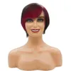 Short Huaman Hair Red Highlight Bangs Pixie Cut Straight Human Hair Captless Wigs For Black Woman Ombre Purple Royal Burgogne Color7758132