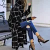 Jessie Vinson Vintage Black Hooded Plaid Long Trench Coat Women Chic High Street Belted Windbreak Trench Lady Wool Coat Winter 201215